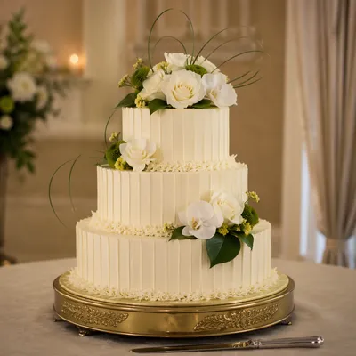Elegant Three Tier White Wedding Cake