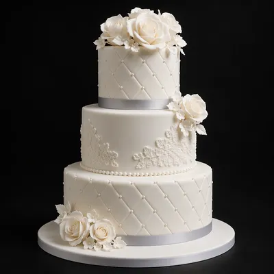 Elegant Three Tier White Wedding Cake