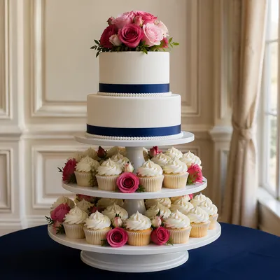 Elegant White Wedding Cake Dessert Display