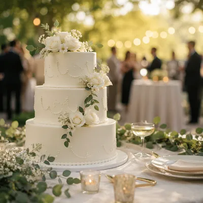 Elegant Three-Tier White Wedding Cake