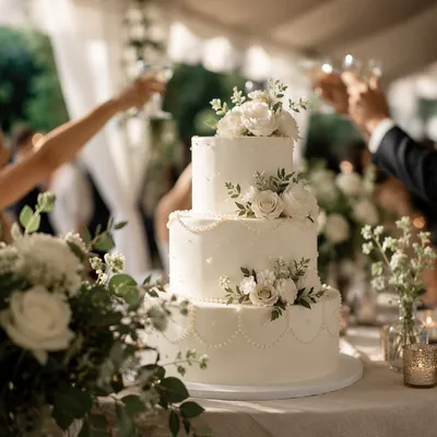 Elegant Three-Tier White Wedding Cake