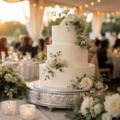 Elegant Three-Tier White Wedding Cake