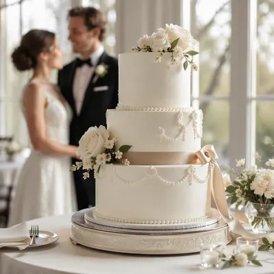 Elegant Three-Tier Wedding Cake Reception Scene