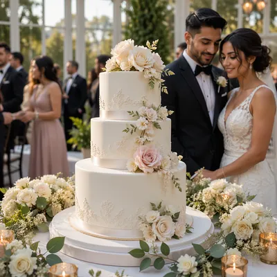 Elegant Three Tier White Wedding Cake