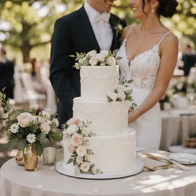 Elegant Three Tier Wedding Cake Outdoors