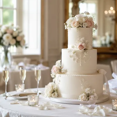 Elegant Three Tier White Wedding Cake
