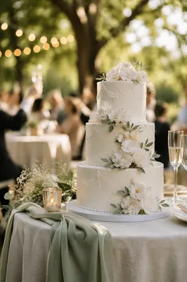 Elegant Three Tier White Wedding Cake