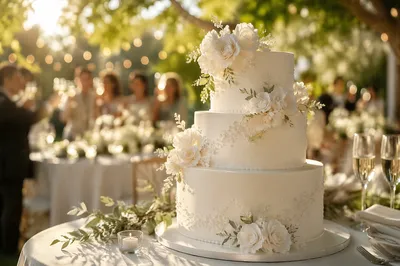 Elegant Three-Tier White Wedding Cake