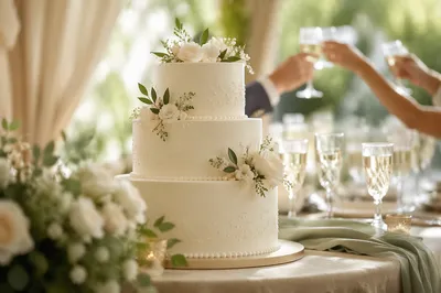 Elegant Three-Tier White Wedding Cake