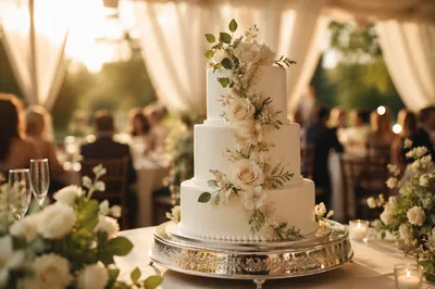 Elegant Three-Tier White Wedding Cake
