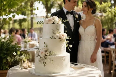 Elegant Three Tier Wedding Cake Outdoors