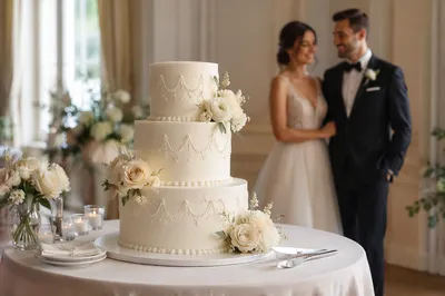 Elegant Three-Tier Wedding Cake Display