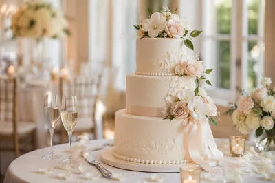 Elegant Three Tier White Wedding Cake