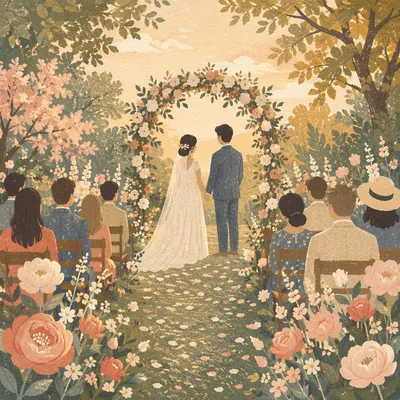 Outdoor Garden Wedding Ceremony at Golden Hour