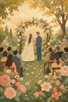 Outdoor Garden Wedding Ceremony at Golden Hour