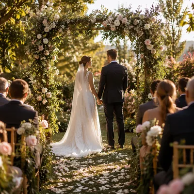 Outdoor Garden Wedding Ceremony at Golden Hour