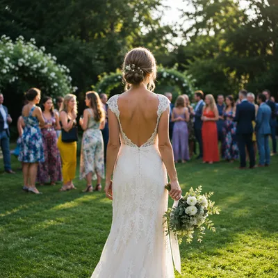 Outdoor Garden Wedding Ceremony with Bride