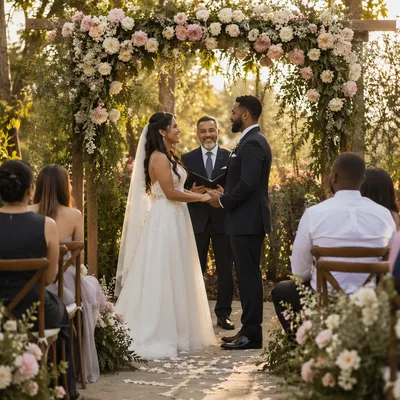 Outdoor Garden Wedding Ceremony at Golden Hour