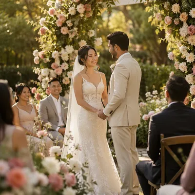 Outdoor Garden Wedding Ceremony at Golden Hour