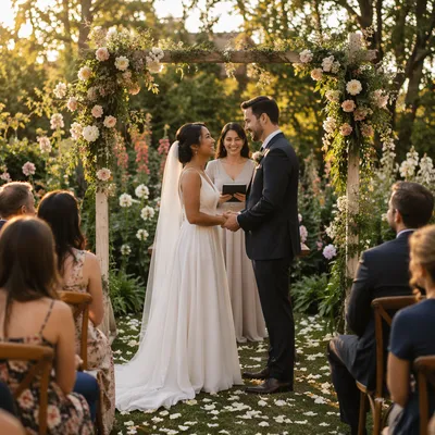 Outdoor Wedding Ceremony in Flower Garden