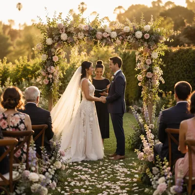 Outdoor Garden Wedding Ceremony at Golden Hour
