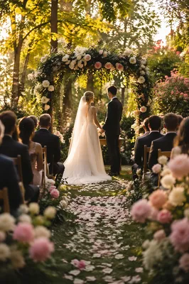 Outdoor Garden Wedding Ceremony at Golden Hour
