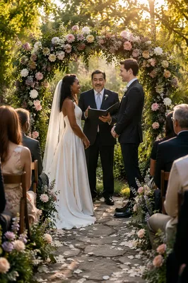 Outdoor Garden Wedding Ceremony at Golden Hour