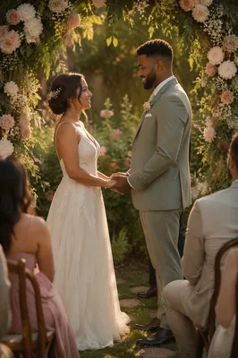 Outdoor Garden Wedding Ceremony at Golden Hour
