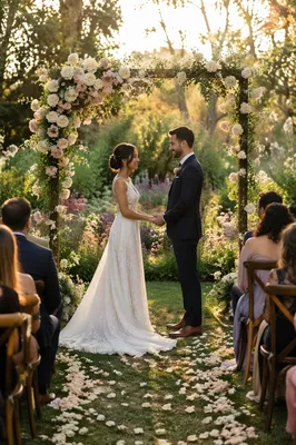 Outdoor Wedding Ceremony in Flower Garden