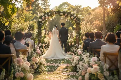 Romantic Outdoor Garden Wedding at Golden Hour