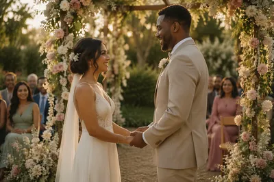Outdoor Garden Wedding Ceremony at Golden Hour