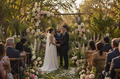 Outdoor Wedding Ceremony in Flower Garden