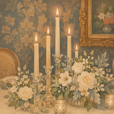 Romantic Wedding Reception Candles and Flowers
