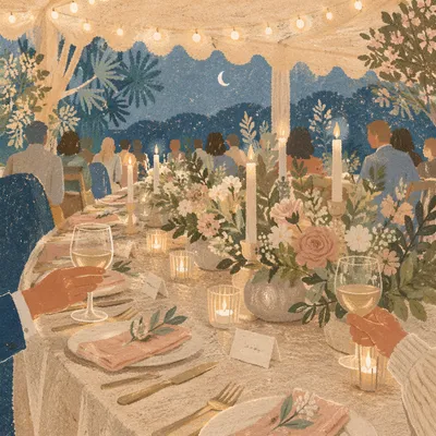 Romantic Wedding Reception Table with Candlelight