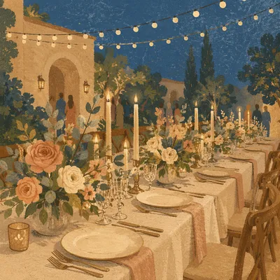 Romantic Wedding Reception Table at Blue Hour