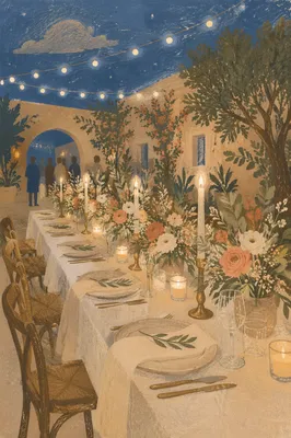 Romantic Wedding Reception Table at Blue Hour