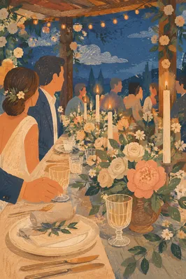 Romantic Wedding Reception Table at Blue Hour