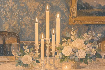 Romantic Wedding Table Candles and Flowers