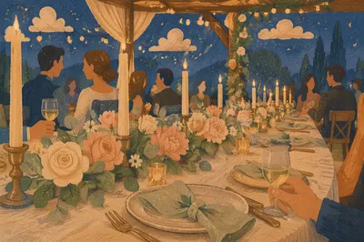 Romantic Wedding Reception Table at Blue Hour