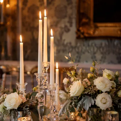 Elegant Wedding Reception Candlelit Floral Centerpiece