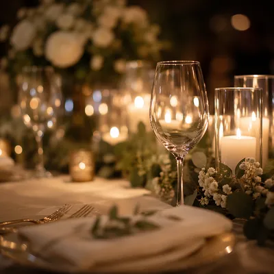 Elegant Wedding Reception Table with Candlelight