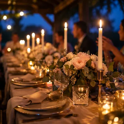 Romantic Wedding Reception Table at Blue Hour