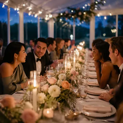 Romantic Wedding Reception Table at Blue Hour