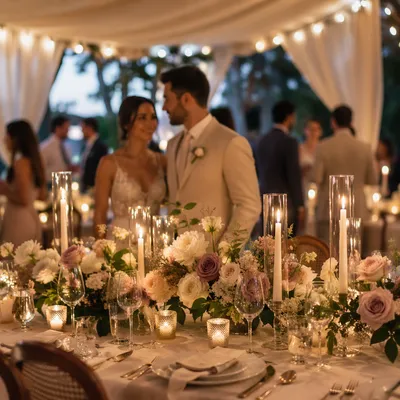 Elegant Wedding Reception Table with Candles