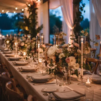 Elegant Wedding Table with Candles and Flowers