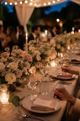 Romantic Wedding Reception Table at Blue Hour