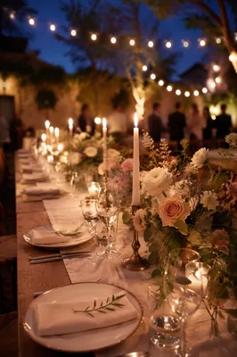 Romantic Wedding Reception Table at Blue Hour