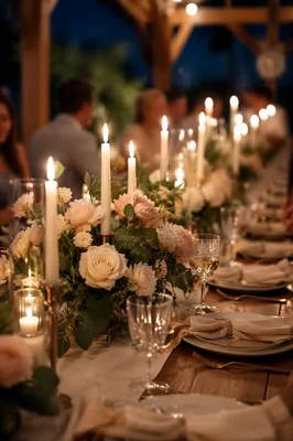 Romantic Wedding Reception Table at Blue Hour