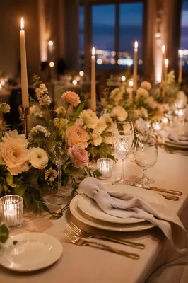 Elegant Wedding Dinner Table with Candles