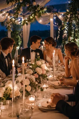 Elegant Wedding Dinner Table with Candles